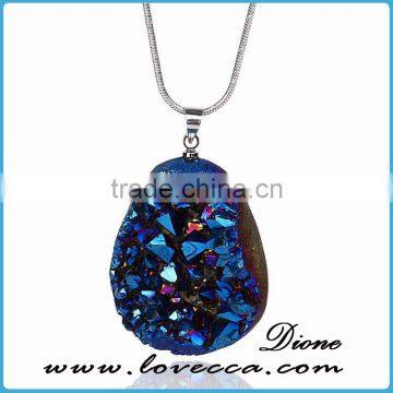 Colorful Irregular Shape Crystal Natural Stone Pendant Necklace Women Druzy Silver Plated Chain Agate Charm Necklace photo-5
