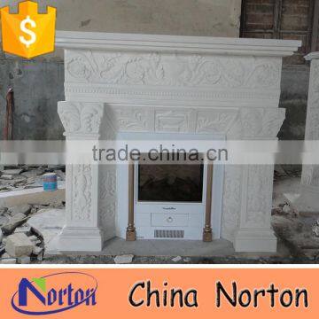 carved flowers white marble indoor used fireplace mantel NTMF-F820S