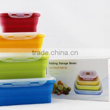 Set of 4 collapsible silicone food container/foldable silicone food storage container