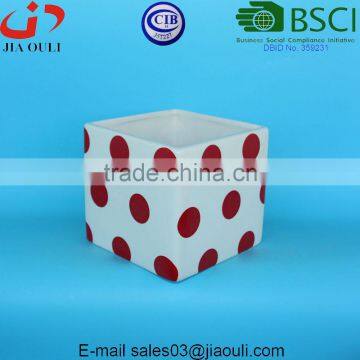 Glazed White With Red Polka Dots Ceramic Pot Plant White Square Cube, Pot Plant White photo-3