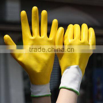 NMSAFETY EN388 4121 yellow polyester/nylon liner coated nitrile safety wrok gloves