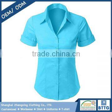Ladies Office Uniform Design Shirt With Color Match Buttons for Closure photo-2