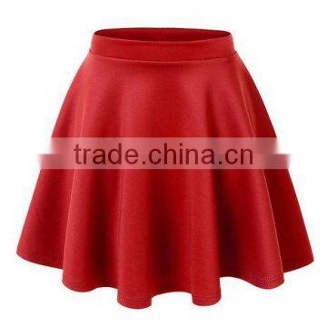 2015 Latest Red Solid Color Skater Mini Pleated Short Skirt