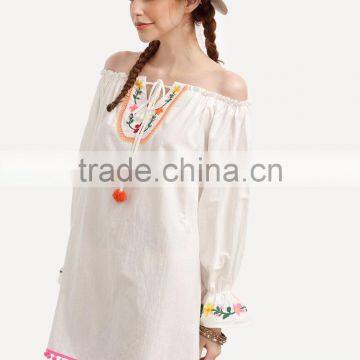 Pompom Dress Women Sexy off Shoulder Summer Beach New Dress photo-2