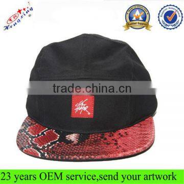 Woven Tag Snake Skin Flat Bill Strap Back 5 Panel Hat