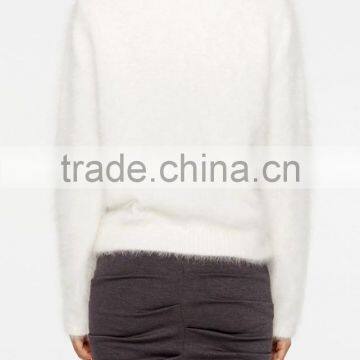 Personalized Lady Ivory V Neck Ribbed Hem100% Angora Sweater photo-3