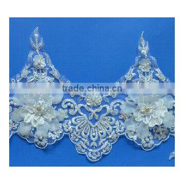 Fashion design stretch pom pom pearl lace trim