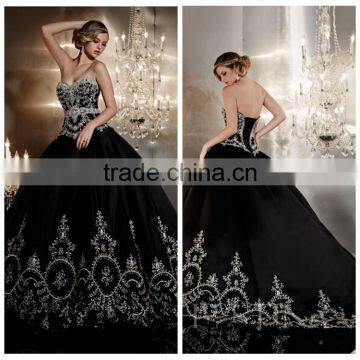 puffy white lace ball gown satin sleeveless black wedding dress