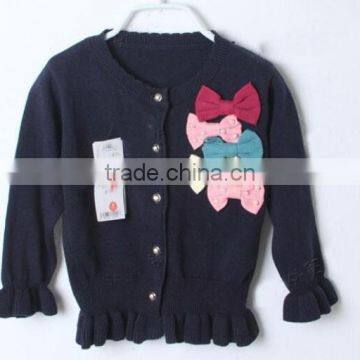 Wholesale Fancy Bows Trims Ruffle Knitted Girls Baby Wool Sweater photo-3