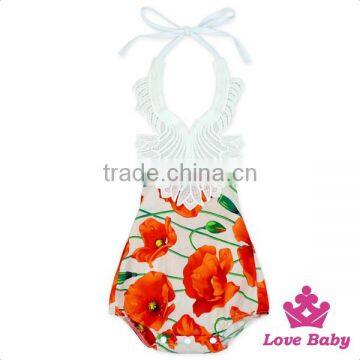 HYB141 Lovebaby Wholesale Large Floral Print Romper With Lace Hot Summer Baby Halter Rompers 0-6 Years Old Funny Baby Rompers photo-6