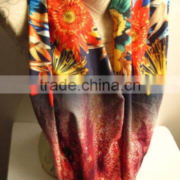 Floral Pattern Scarf , Orange Flower Scarf , Floral Colorful Scarf , photo-3