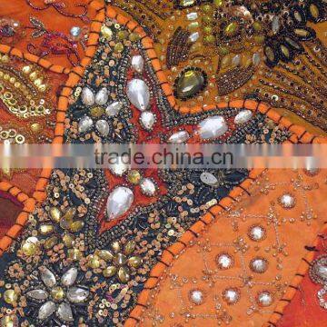 Orange Lounge Decor Pillow Indian Style Big Square Floor Ethnic Sari Cushion photo-3