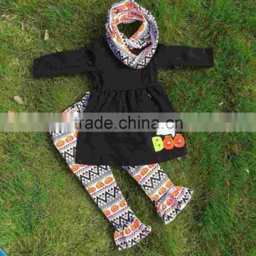 2-7t FALL/Winter kids OUTFITS 3 pieces scarf pant sets pumpkin Aztec girls Halloween boutique clothes kids brown top sets