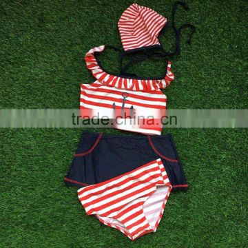 2-6 years old girls girls swim suit 4 pieces red stripes anchor bathing suit girls Summer clothing boutique clothes swimwear