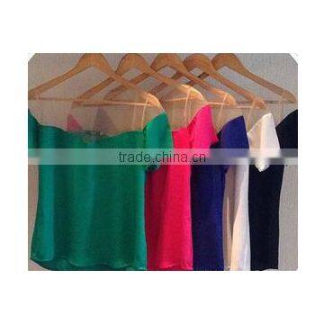 Gauze Stiching Chiffon Short Sleeve Blouse Summer New Design Blouse photo-2