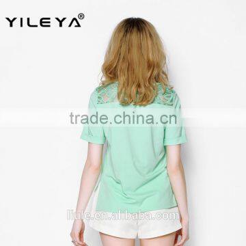 High Fashion Summer Short Sleeve Lace Printed Designed Crochet Top Fashion Blouses 2015, Design Short Sleeves Elegant Blouses photo-2