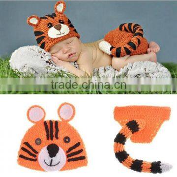 Cute Baby Tiger Pattern Crochet Knit Photography Props Outfit Infant Toddler Hat and Diaper Cover For 3-24 Months