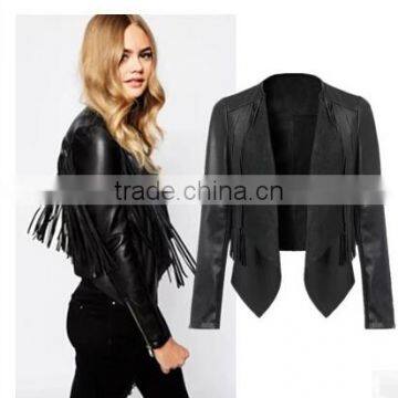 Wholesale latest sexy fashion design black pu motorcycle woman leather jacket