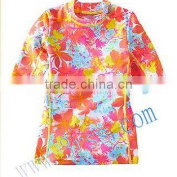 kid's flower printed short sleeve rash t shirt for girl