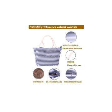 Fashion Blue Strip Calico Canvas Tote Bag Rope Handle photo-3
