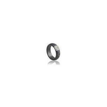 Rhodium Plated Ceramic Silver Ring Black With Crystal Diamond , CSR0165