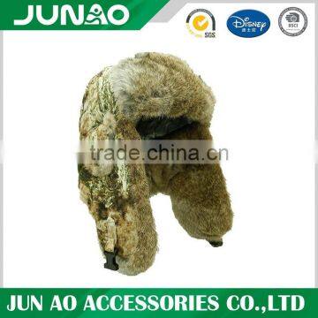 Wholesale Trapper Hat Gunuine Rabbit Skin with Waterproof Cloth Shell Snow Winer Hat Earflap Hat