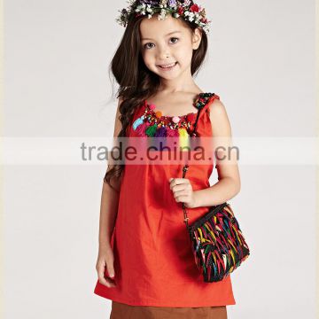 2015 New design of orange linen cotton Mommy and Me party dress for Hallowmas Party clothes