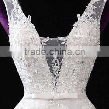 2017 Wholesale Sweetheart Sleeveless Lace Wedding Dresses Beaded V-neck Nackline Mermaid Lace Wedding Dress F13001 photo-2