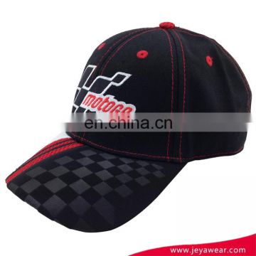 Wholesale custom high quality black promotional embroidery baseball cap with trim visor cheap cap