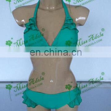 Missadola summer swimwear sexy green latest Ladies Bikini ruffled swimming suit