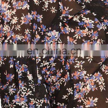 CHEFON Sexy Sheer Floral Print 2016 Black Long Sleeve Chiffon Blouse