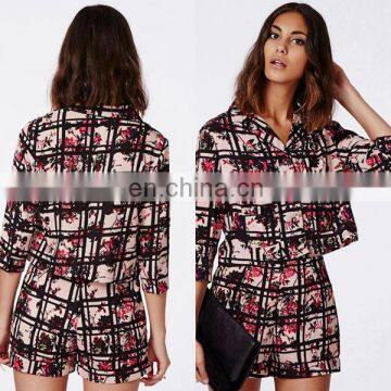 2014 Wholesale Half Sleeve Printed Two Pieces Blouse And Skirt