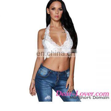 New Arrival 2017 Summer Hot Sale Women White Hollow Out Lace Halter Sexy Crop Tops