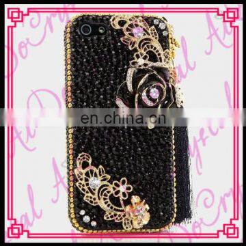 Aidocrystal high quality gold black crystal studded phone cases with rhinestones rose flower