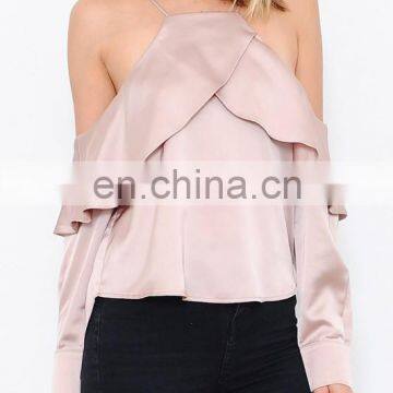97% polyester Flounce elegant Chiffon women long sleeves t-shirt