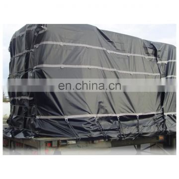 Black D-ring PVC tarpaulin for truck cover and  lumber tarp