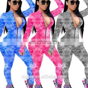 Tie Dye Club Jumpsuit for Women 2021 Zipper Women Sexy Jumpsuit Party V-Neck Skinny Sexy Club Jumpsuits Rompers Playsuit