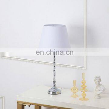 European design bedroom decoration white barrel lampshade silver metal table lamp for salon