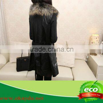 100% Real Luxurious Elegant Pretty Women Double Color Raccoon Hair and Rabbit Skin Coat