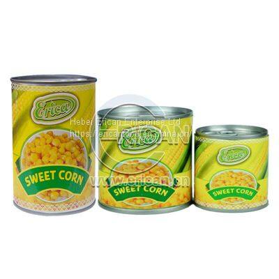 Easy Open Paper Label Canned Fresh Whole Golden Sweet Kernel Corn in Tin