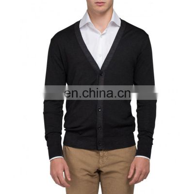 Black V neck cashmere cardigan sweater for men