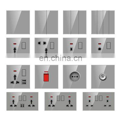 10A/16A 250V 2 Switch Panel Gray Black Gold Glass Panel Multi-directional Electrical Wall Socket Plug Switch photo-2