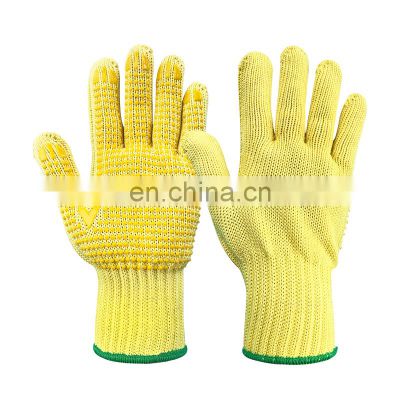 Temperture resistant Aramid Cut Resistant Gloves with PVC Dots on Palm of Hand Protection work safety black coated garden glove