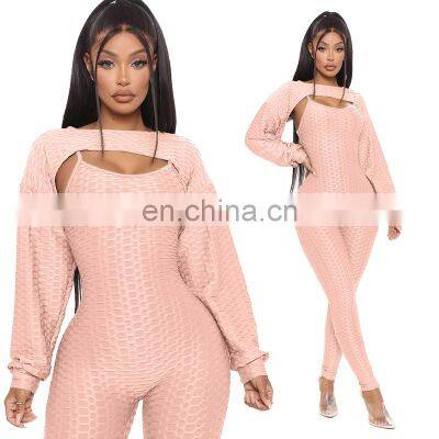 Производитель осуществляет индивидуальную настройку для бренда. Весенне-осенняя женская трикосочетанная джакардная спортивная костюм с длинными рукавами, модная, повседневная, для полных женщин. photo-2