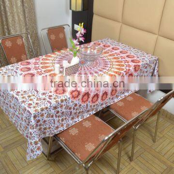 Indian Cotton Table Cloth Multicolored Orange Mandala Print Dinning Table Cloth Vintage Wall Hanging Throw Bed Sheet Cover TC64