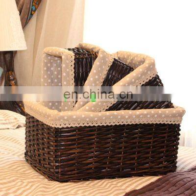 Hand-woven Wicker Willow Storage Baskets Nesting Organizer w/ Lining photo-3