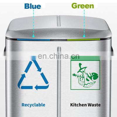 Office Kitchen Hotel 24L Recycle Bin Stainless Steel Recycle Bins 2 Compartments Outdoor Recycled Trash Bin photo-3