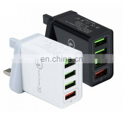 High Quality UK Standard Q3.0 Fast Charger UK Plug 4 Port Usb Wall Charger for Phone