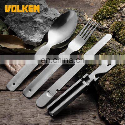 High Quality Outdoor Stainless Steel Camping Tableware 4 in 1 Portable Bottle Opener With Knife, Fork and Spoon photo-5