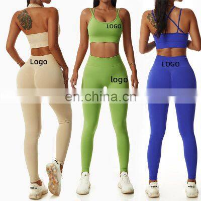 Tik Tok Custom Seamless Gym Clothing For Women Scrunch Booty Yoga Shorts Leggings 2/3/4 PCS Sports Workout Halter Bra Suit Sets